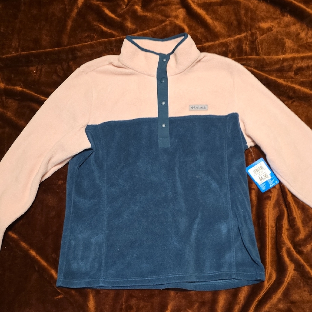 Columbia Two-Tone Fleece Pullover in Pink and Blue
